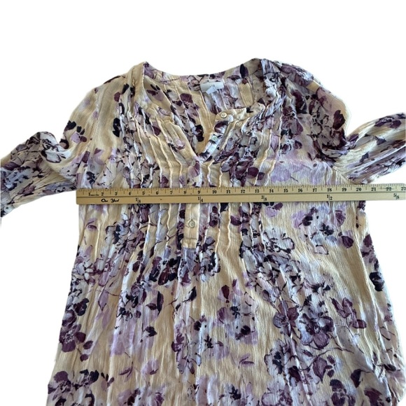 J. Jill Cream and Purple Floral Pintuck Bell Sleeve Blouse - Picture 3 of 7
